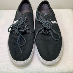 Polo Ralph Lauren‎ Black Lace Up Mens Sneaker Shoes White Pony Logo FAXON Low